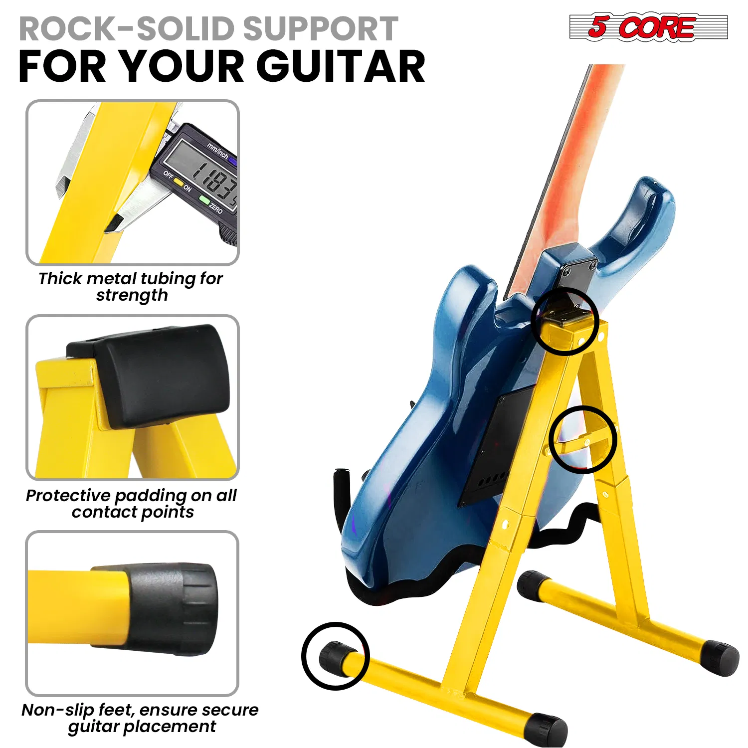 5 Core Guitar Stand 2PC A Frame w Soft Foam Arm Non Slip Rubber for Acoustic Electric Bass image 7