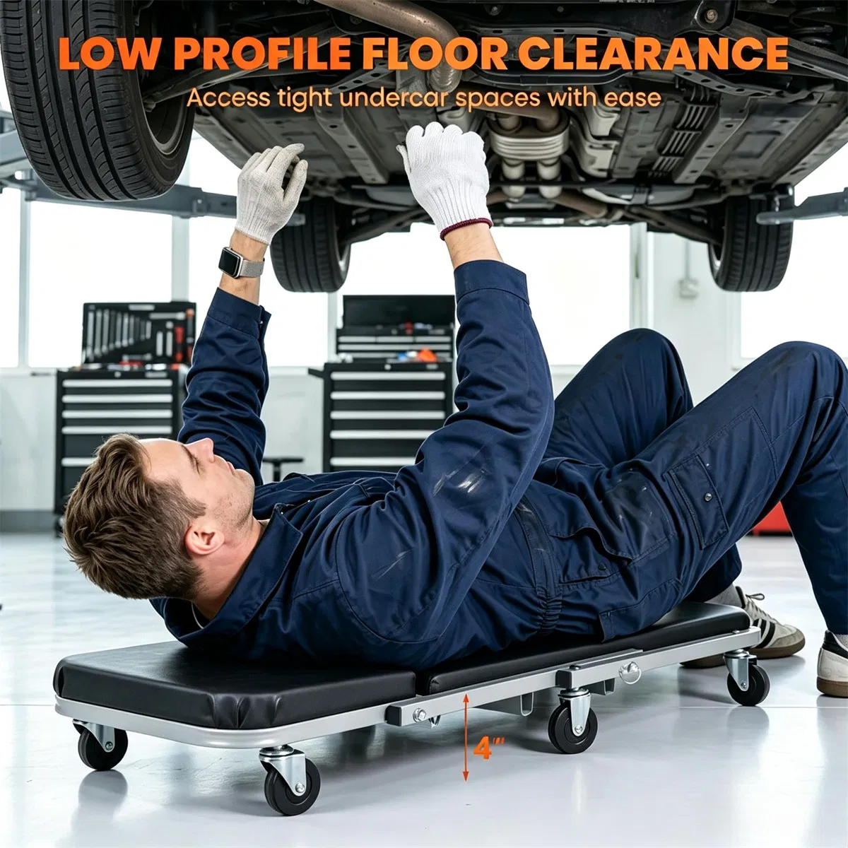 36" 2-in-1 Mechanic Creeper Seat with 360 Swivel Casters, Heavy Duty Metal Frame Auto Repair Rolling Stool with 1.5" Thick Oil-Proof Cushion for Garage Car Maintenance