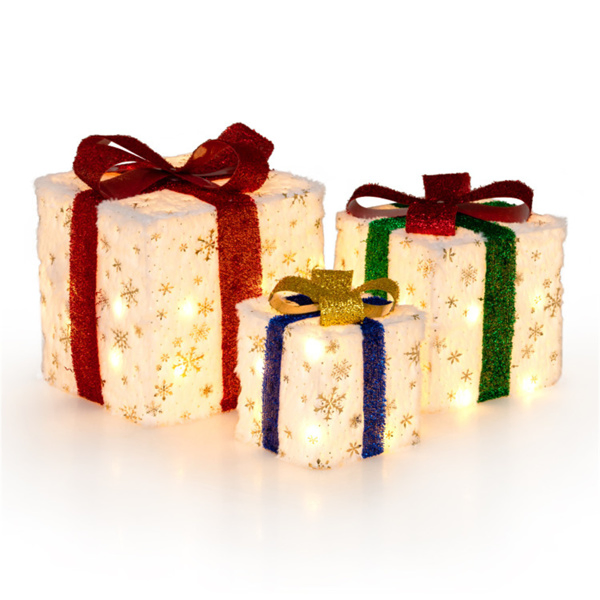 Christmas LED Gift Decor - 3 Stackable Boxes, Sturdy Waterproof Design, Fireplace/Tree/Porch Display-12