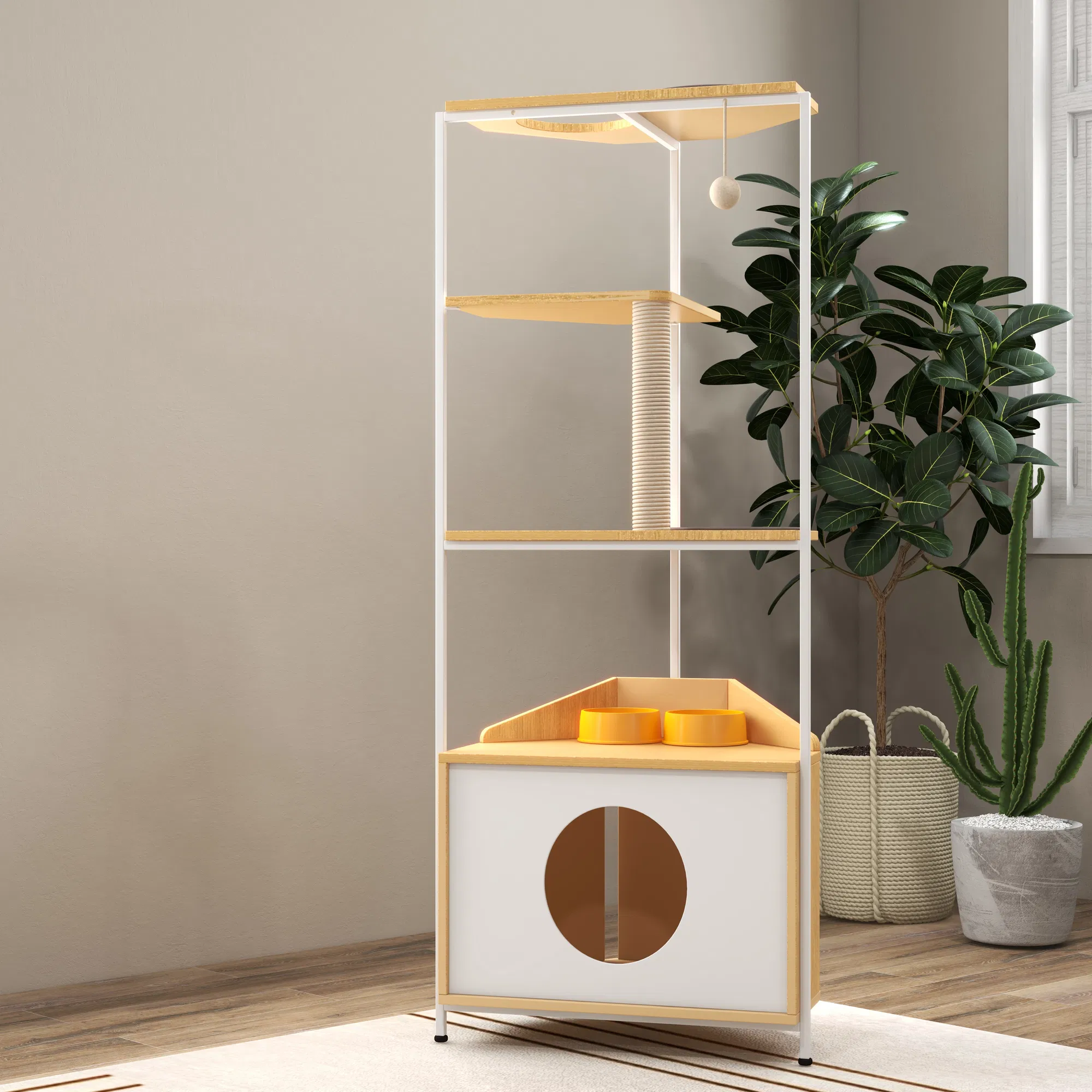Corner Cat Tower, Cat Tree with Scratching Post, Cat Condo with Feeding Station and Climbing Platforms… image 12