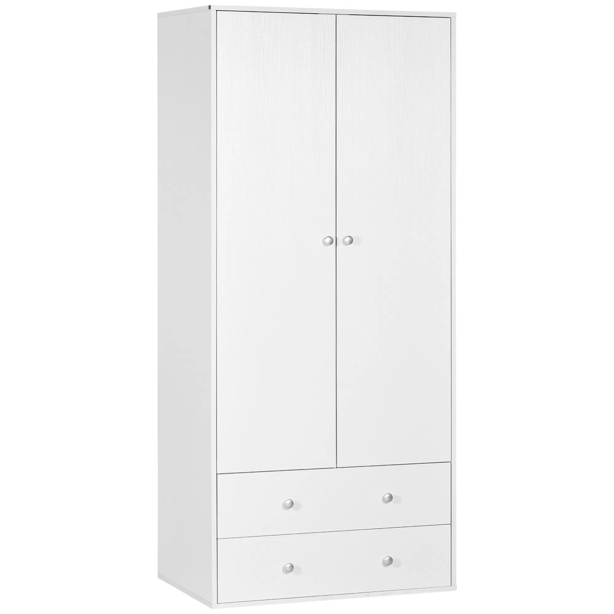 Modern Wardrobe Closet Armoire with 2 Drawers and Hanging Rod, Clothes Storage Organizer with Anti-tipping Design for Bedroom, White