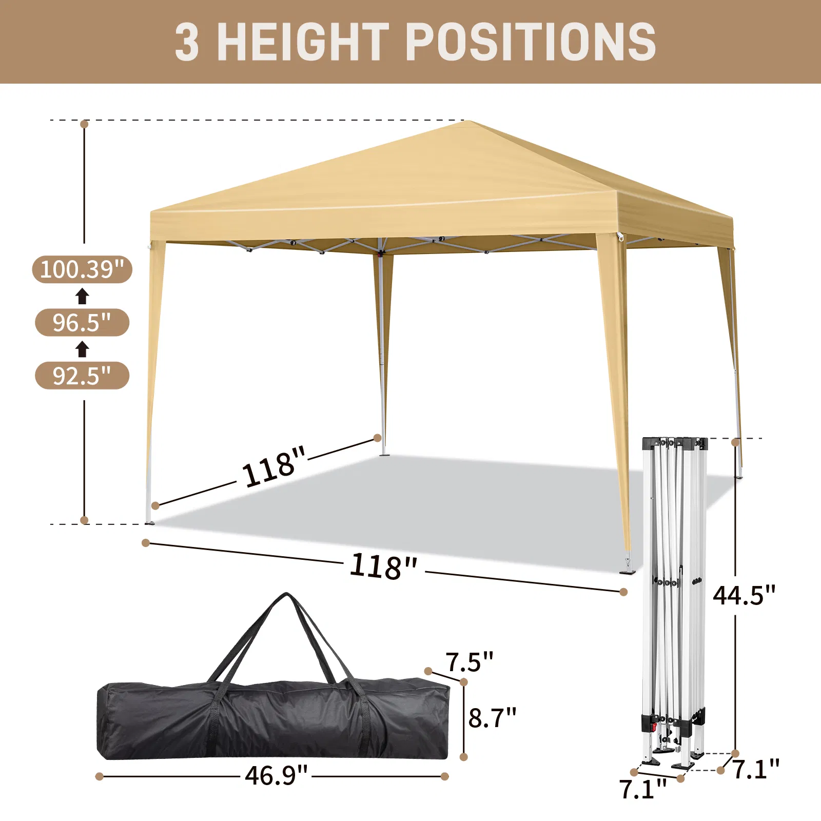 3 x 3m Two Doors & Two Windows Practical Waterproof Right-Angle Folding Tent Khaki image 2