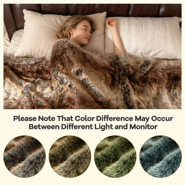 Coffee 760GSM Faux Raccoon Fur Throw Blanket 60