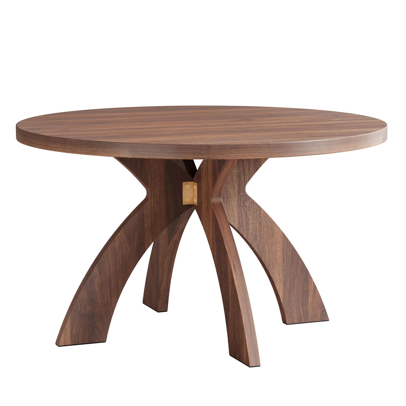 Round Coffee Table, 31.5 Inch Walnut Finish MDF Coffee Table with Curved Cross Legs, Modern Minimalist… image 4
