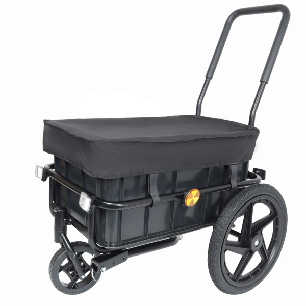 2-in-1 Bike Cargo Trailer Pushcart, Bicycle Trailer with Removable Box and Waterproof Cover, Black, Pushcart Stroller with Tow Hitch and Removable Handlebar, black -53