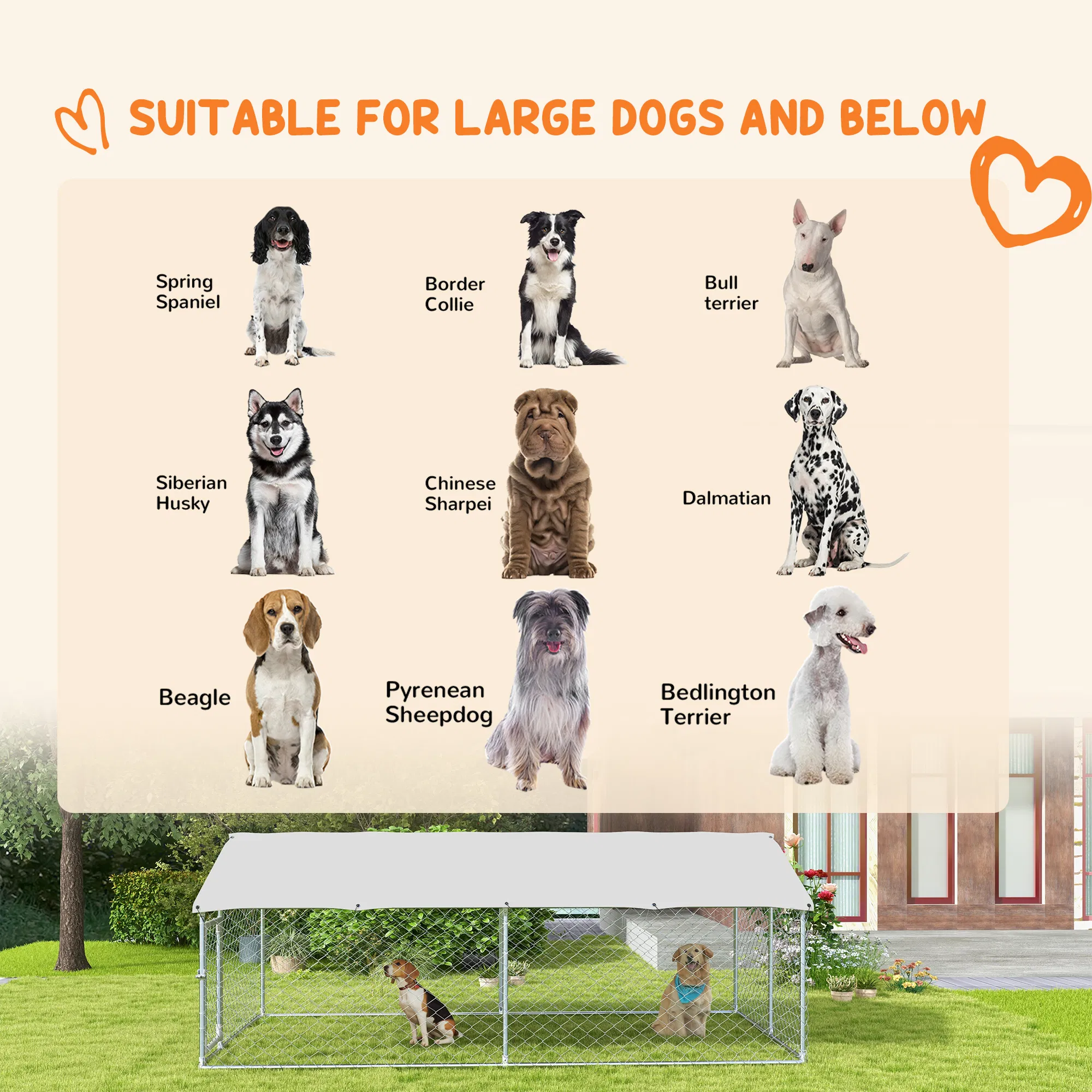 13.1' x 7.5' x 4.9' Outdoor Dog Kennel Dog Run with Waterproof, UV Resistant Cover for Medium Large Sized Dogs, Silver — image 1