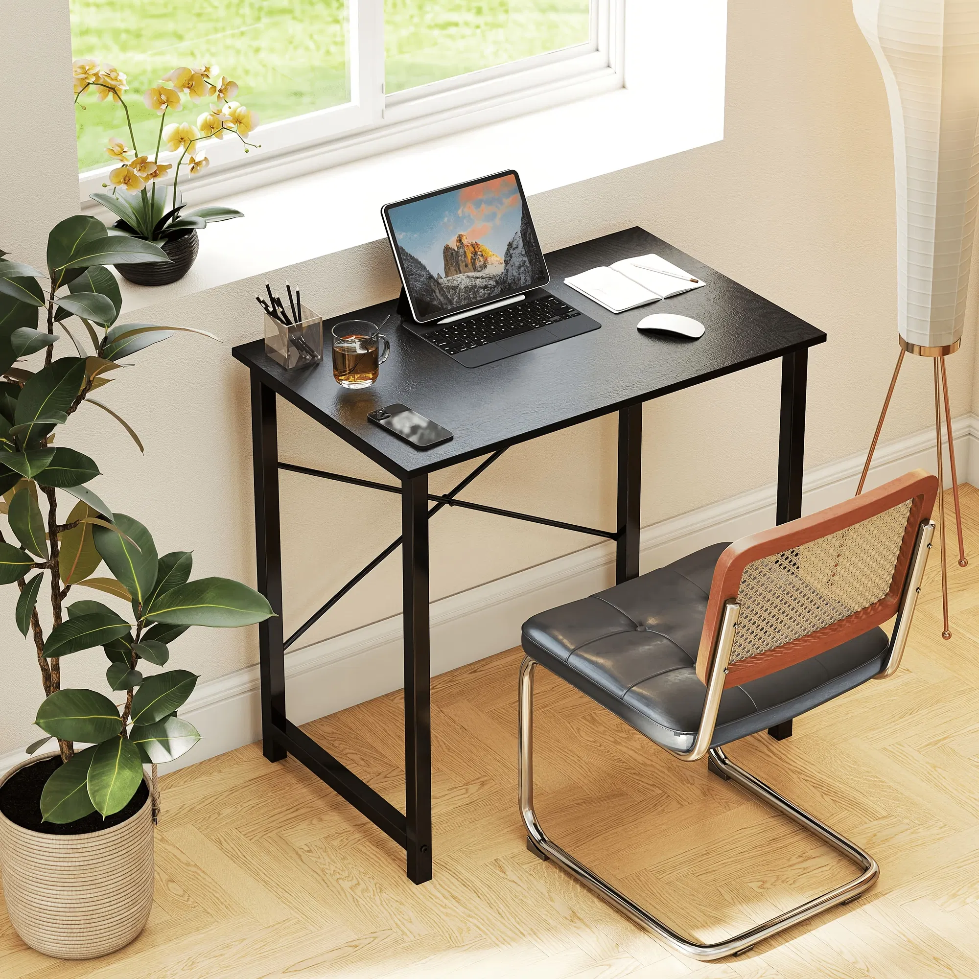 31IN Computer Desk for Home Office, Modern Study Work Table Simple Style for Bedroom, Writing Desks with X-Shaped Reinforcement image 3