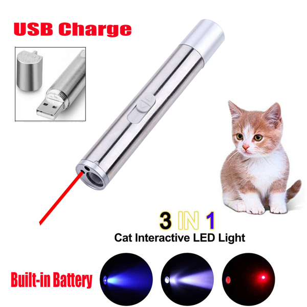 2PCS 3 in1 1mw USB Rechargeable Pet Toy Pen Flashlight Red laser Beam UV Light 3-Modes Lamp-15