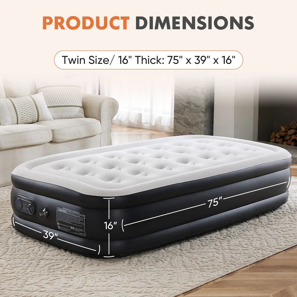 Air Mattress - 18" Inflatable Blow Up Mattress Airbed with Built-in High Capacity Pump, Double Height, Adjustable, Non-Slip Bottom Design image 8