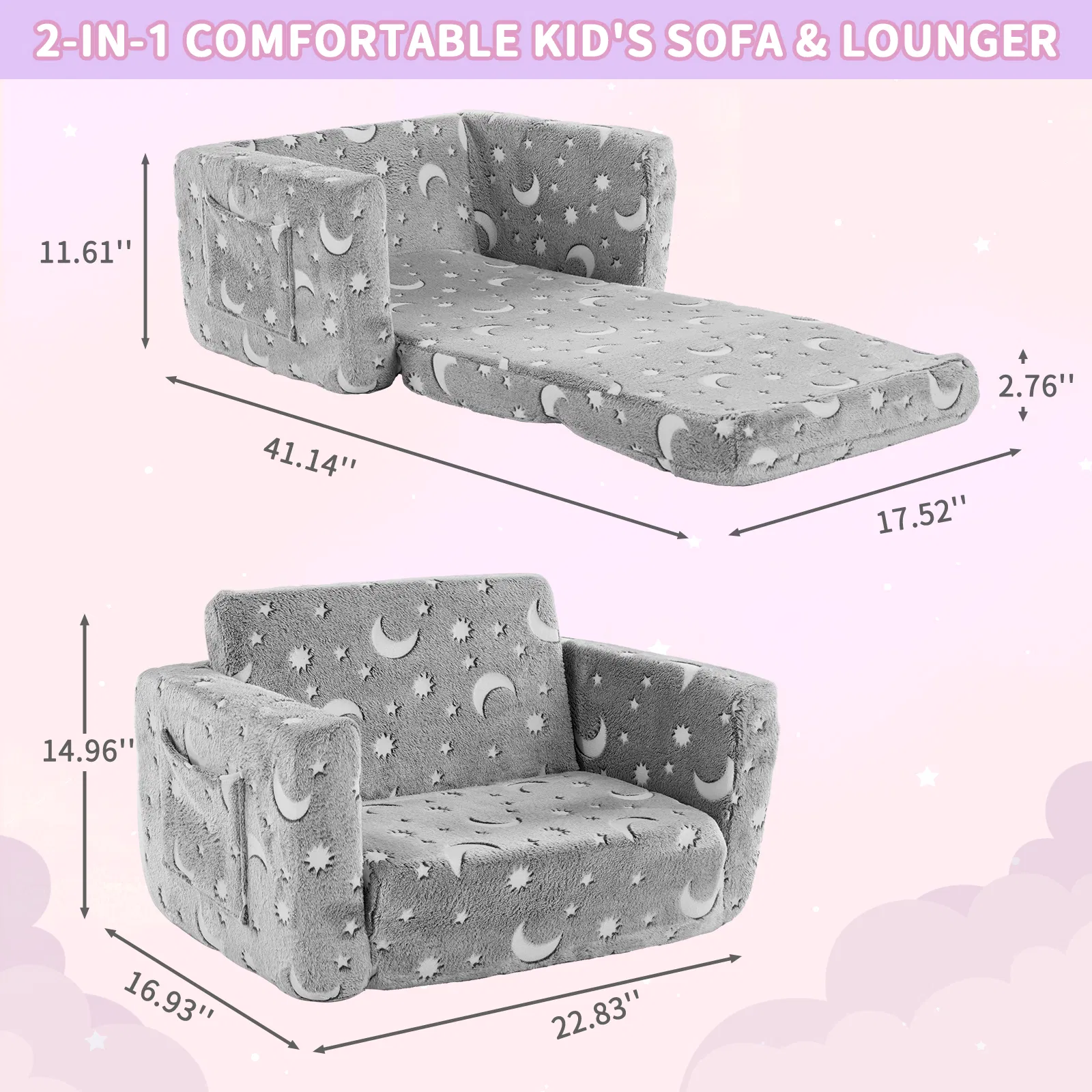 Glow-in-the-Dark Kids Foldable Sofa Bed, picture 3 of 4