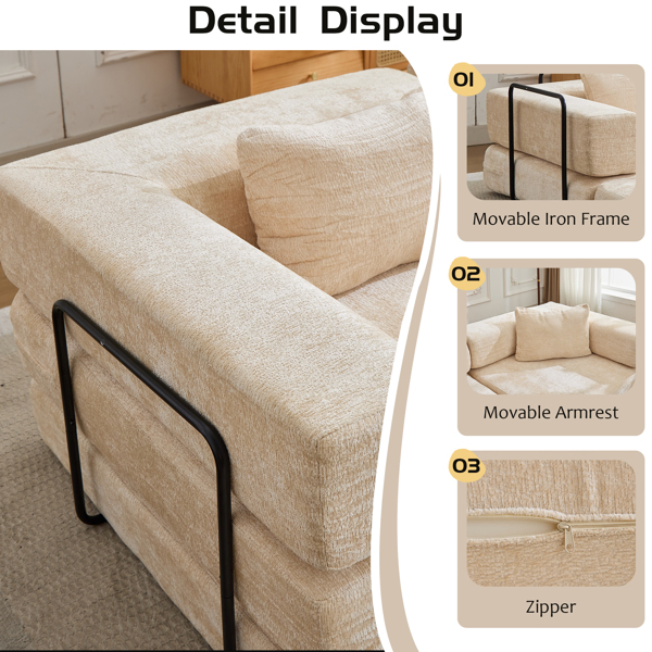 Compression Sofa,Convertible Floor Sofa Bed with Fixed-Shape Frame, Loveseats Boneless Modular Sectional Sofa,No Assembly Required,Chenille fabric,for Living Room Bedroom,Beige-19