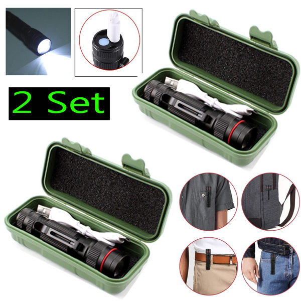 2 Pack USB Rechargeable LED Flashlight Adjustable Focus 3-Modes Outdoor Mini Flashlight W/ USB Cable+Mini Box-25