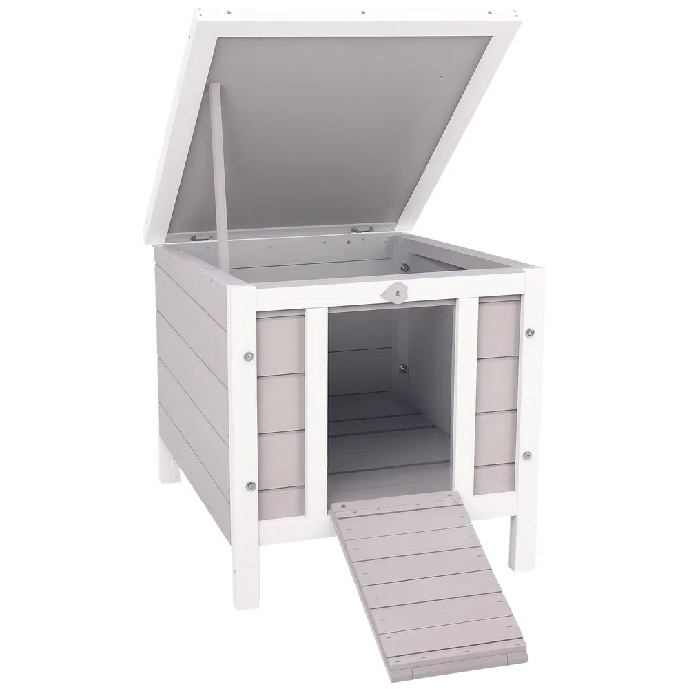 Wooden Rabbit Hutch Bunny Cage Outdoor Cat House Guinea Pig Cage Duck Shelter, Indoor Outdoor Use, 20"x16.5"x17", Grey