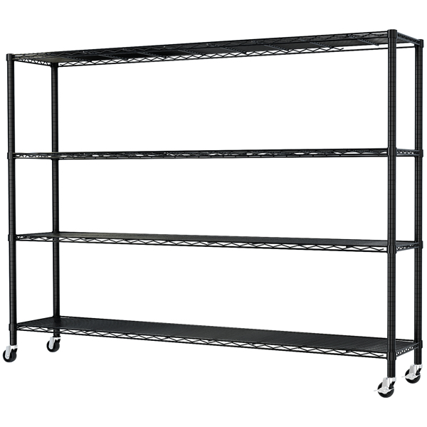 4-tier, adjustable shelf spacing, with adjustable feet and wheels, iron display stand, 150*60*192cm, powder-coated black-5