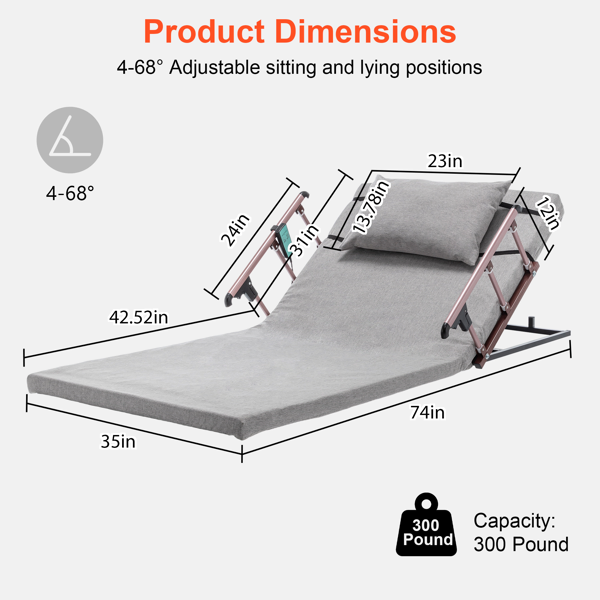 4-68° Upgraded Lifting System Electric Adjustable Bed Backrest with Collapsible Safety Rails, Remote Control, 300 lbs Capacity, Ideal for Elderly, Pregnancy, Patients, Handicap, Home Hospital Care-10