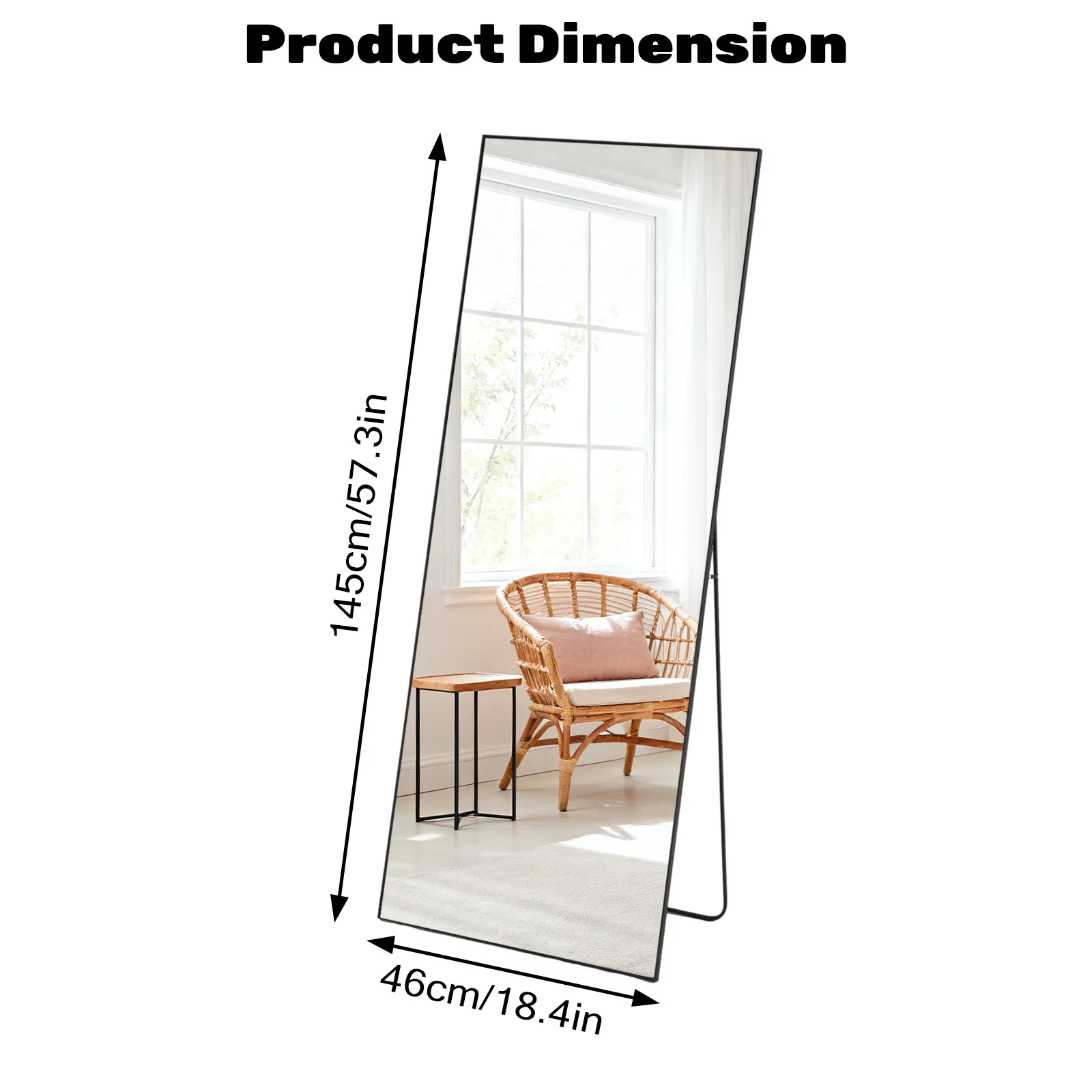 58"x19" Full Length Mirror with Stand Floor Mirror with Aluminum Alloy Frame Body Wall-Mounted Mirrors For Bedroom Bathroom image 2