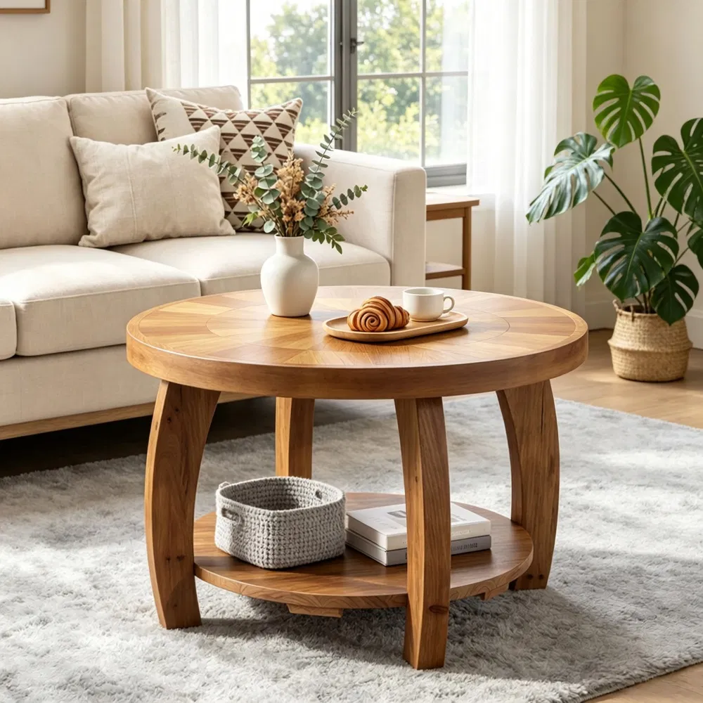 Round Solid Wood End Table, picture 3 of 5
