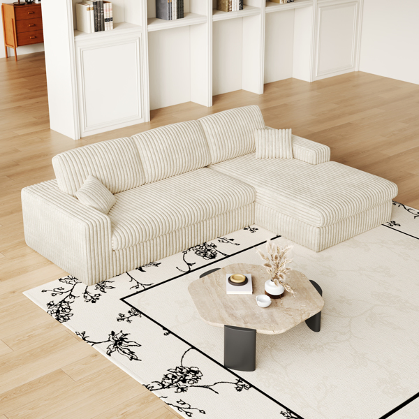 114.5'Modern Corduroy Modular foam Sofa, Recliner Seat reversible Sofa, 2in1 Sofa with Recliner and L-Shaped Sofa Combination with Three Cushion Neck Pillow Combination and Two Throw Pillows 2 package-37
