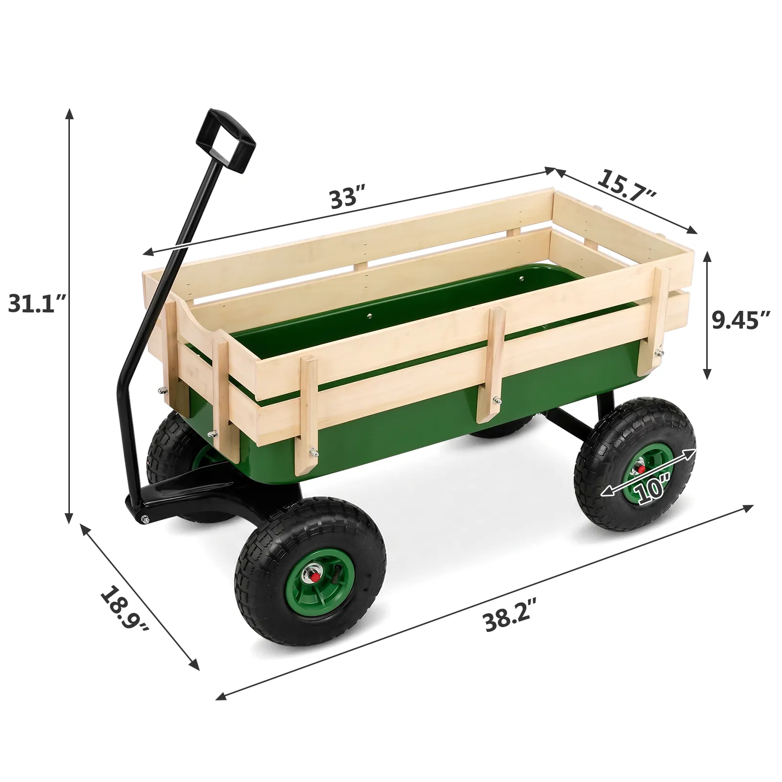 Heavy Duty Steel Wooden Side Support Cargo Wagon with 10" All-Terrain Air Tires, Up to 220lb Load… image 2