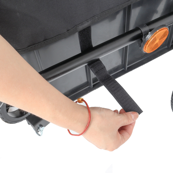 2-in-1 Bike Cargo Trailer Pushcart, Bicycle Trailer with Removable Box and Waterproof Cover, Black, Pushcart Stroller with Tow Hitch and Removable Handlebar, black -68