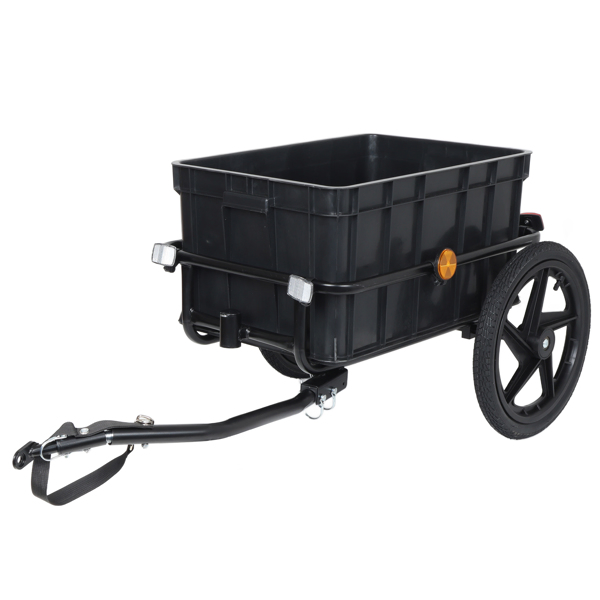 2-in-1 Bike Cargo Trailer Pushcart, Bicycle Trailer with Removable Box and Waterproof Cover, Black, Pushcart Stroller with Tow Hitch and Removable Handlebar, black -45