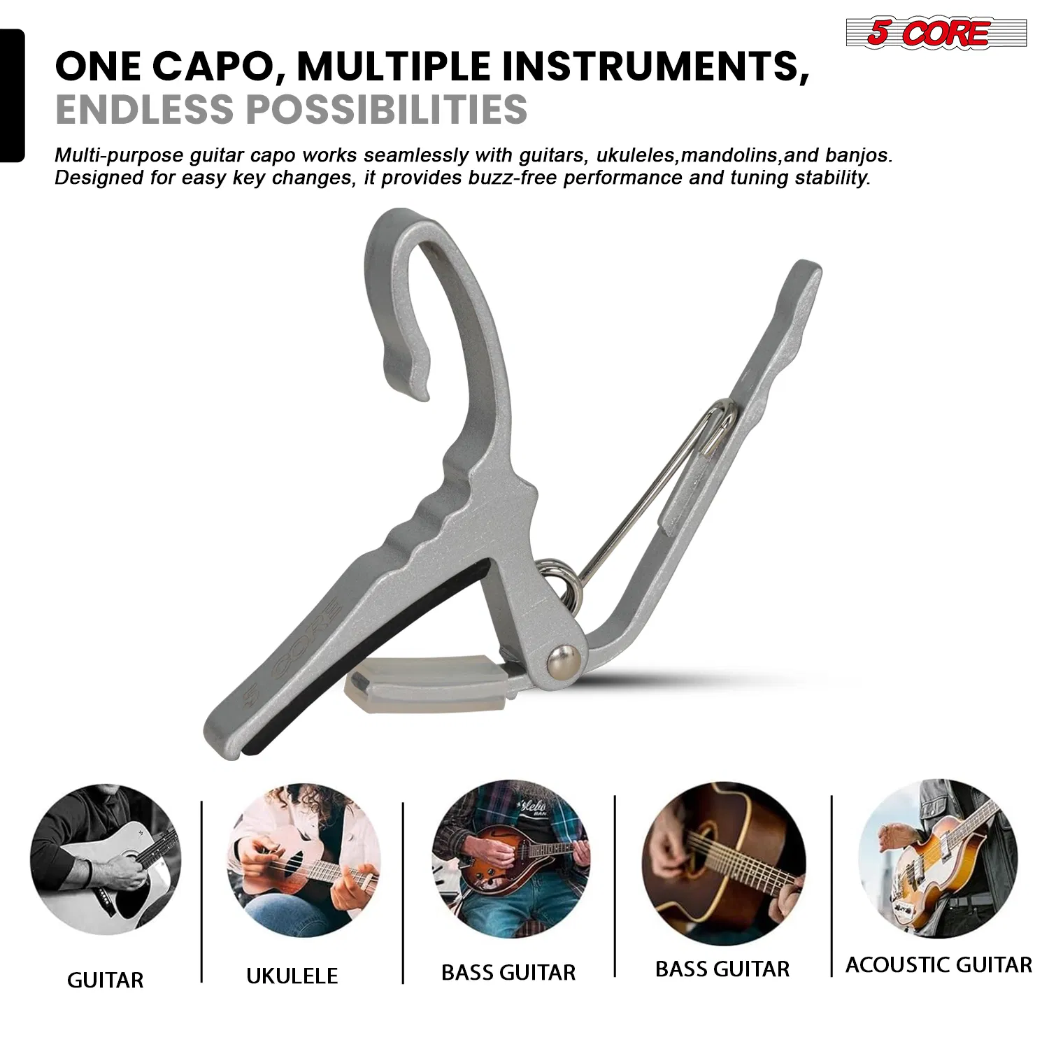 5 Core Guitar Capo Quick Change Acoustic Electric String Clip Banjo Mandolin Or Ukulele image 4