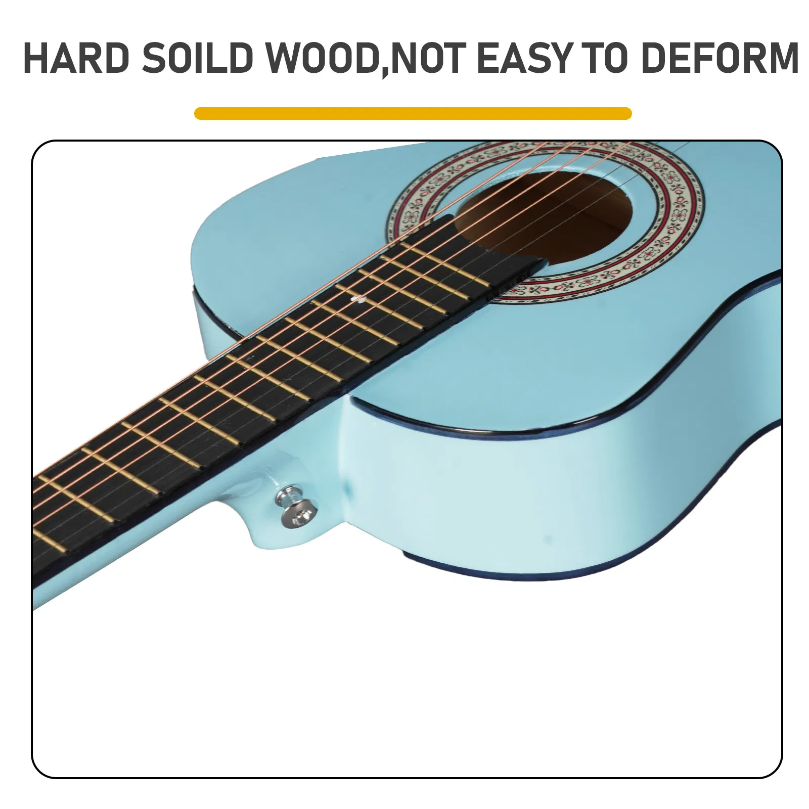 Sky-blue color 30-inch Round Acoustic Guitar with Picks, Strings, Capo, Case, Tuner, and Strap image 7