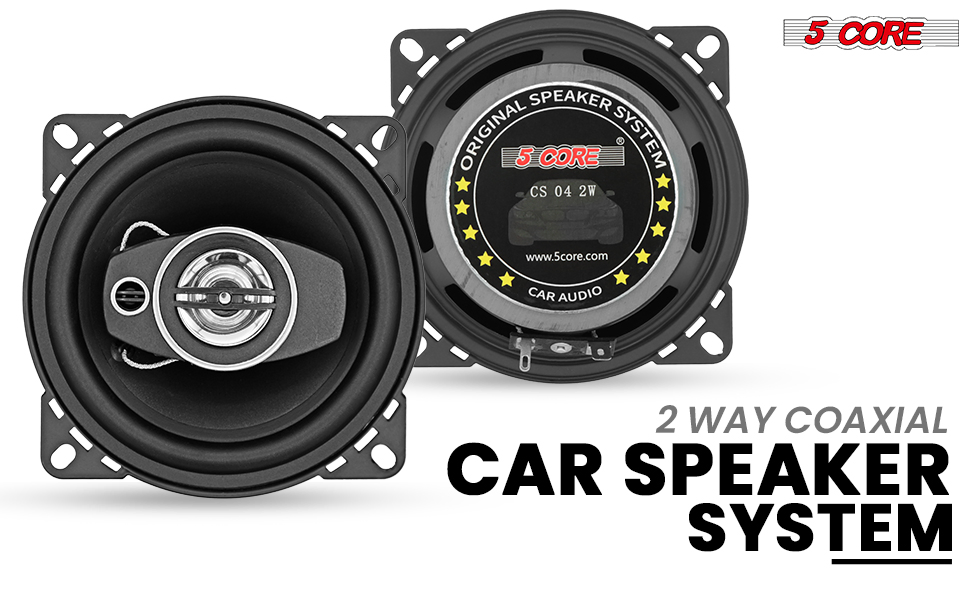 Pair of 4-inch 2-way coaxial car speakers with integrated tweeters