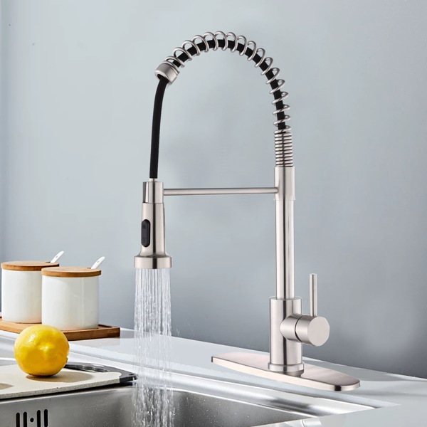 Kitchen Faucet with Pull Down Sprayer Industrial 1 Handle 1 Hole Or 3 Hole Faucet for Farmhouse Camper Laundry Utility Rv Wet Bar Sinks, Stainless Steel, Brushed Nickel[Unable to ship on weekends,usps-11