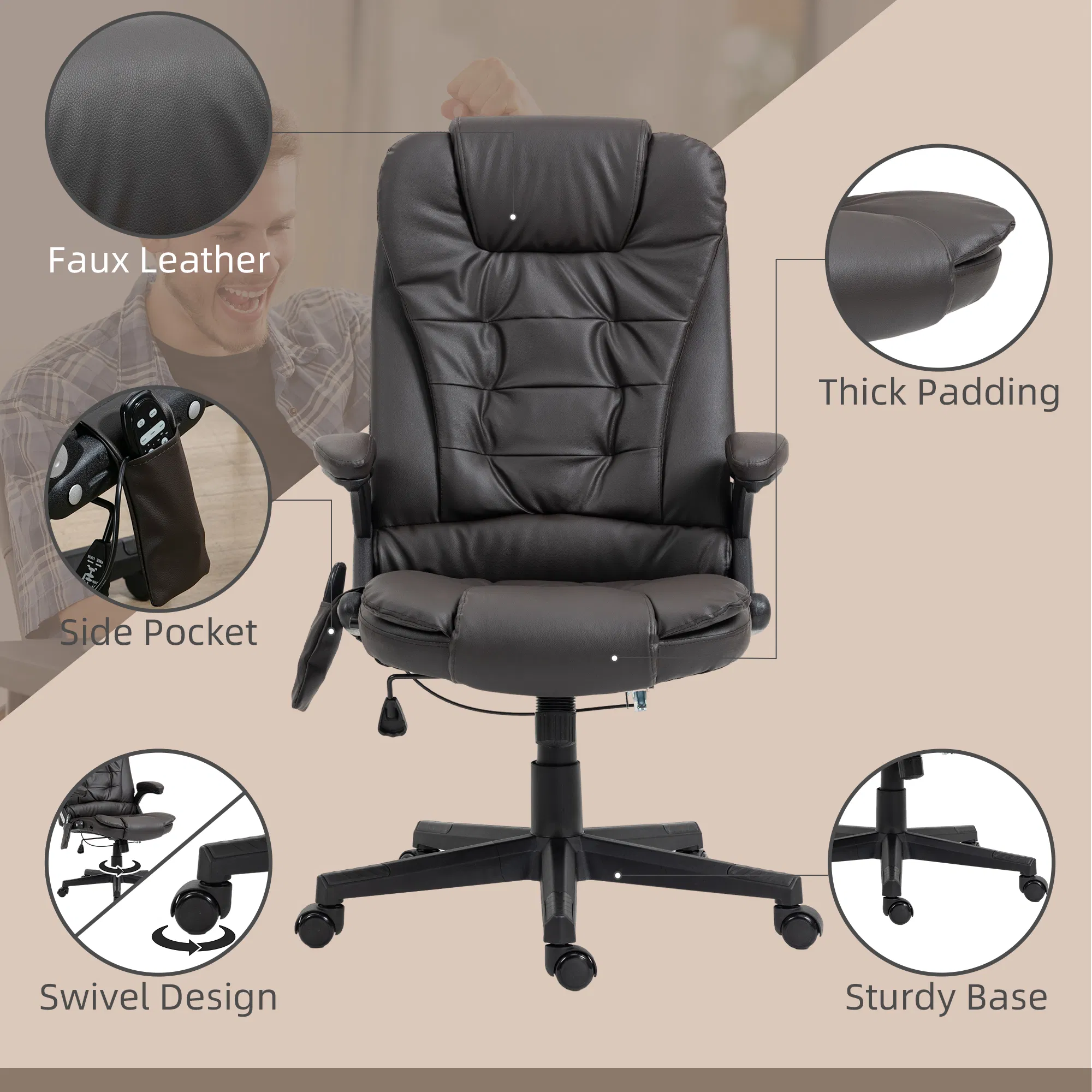 Office Chair Heated Ergonomic Massage Swivel Vibrating High Back — photo 4