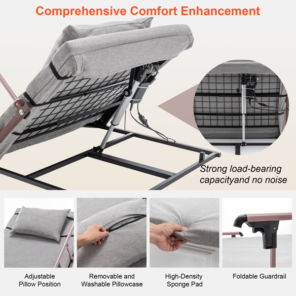 4-68° Upgraded Lifting System Electric Adjustable Bed Backrest with Collapsible Safety Rails, Remote Control, 300 lbs Capacity, Ideal for Elderly, Pregnancy, Patients, Handicap, Home Hospital Care-11