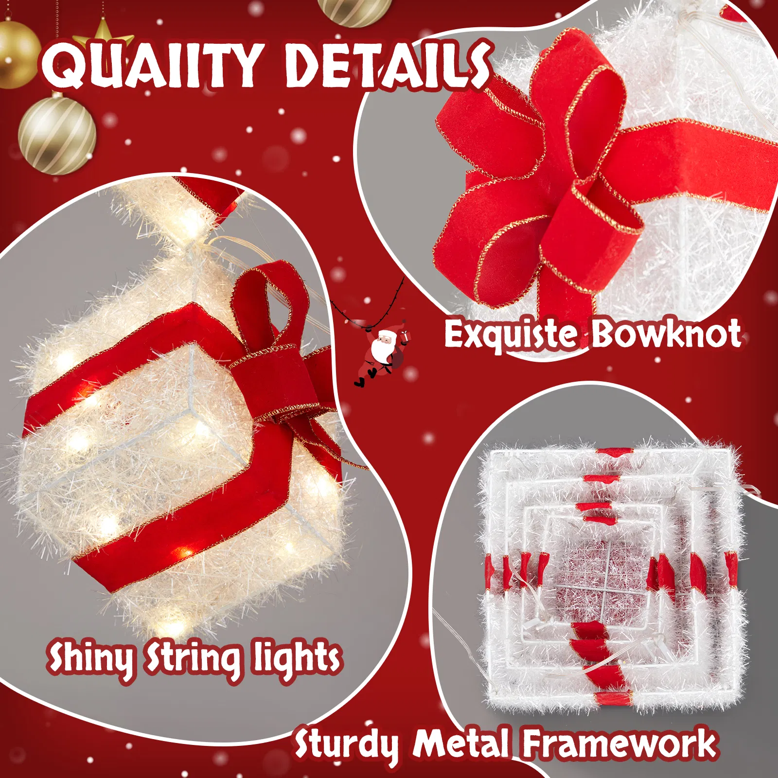 3FT Lighted Gift Box Tower, Pre-lit Stacked Present Boxes Ornament with 80 LED Warm White Lights and… image 3