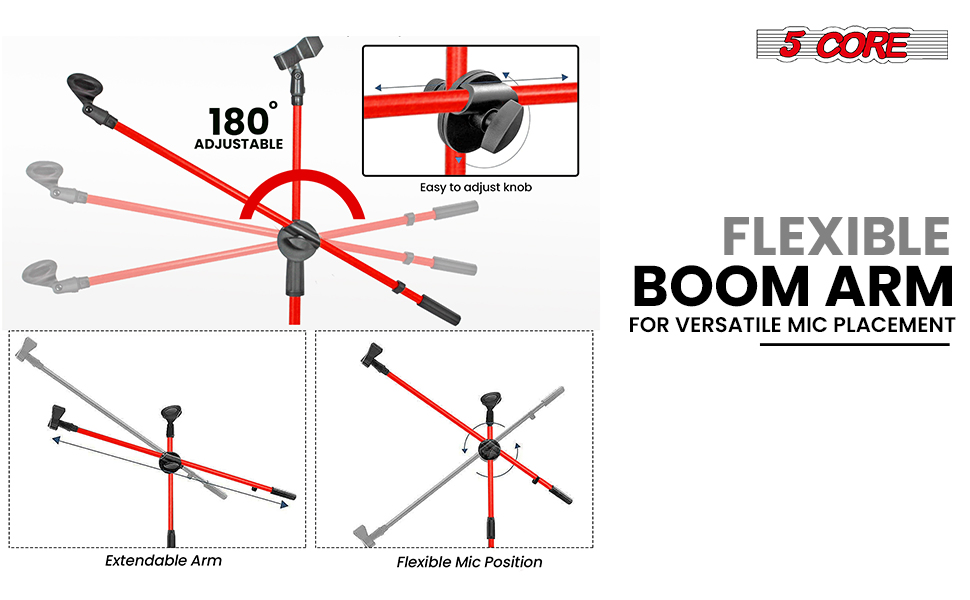5 Core Mic Stand Floor Height Adjustable Tripod Microphone Stands w Extending Telescoping Boom Arm - MS DBL G image 14