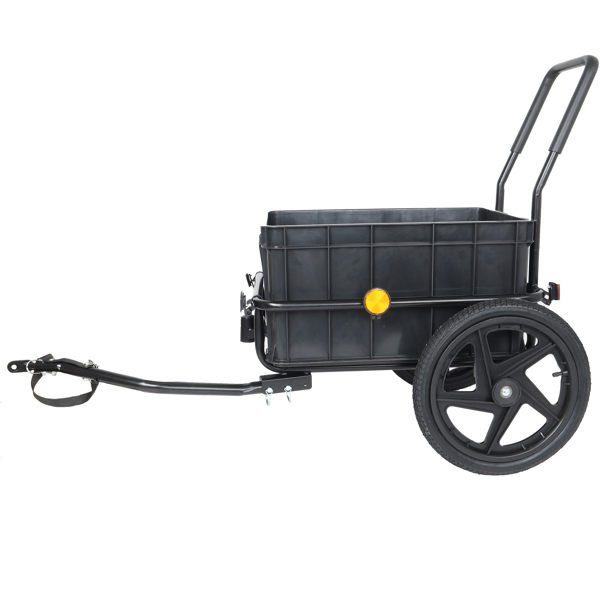 2-in-1 Bike Cargo Trailer Pushcart, Bicycle Trailer with Removable Box and Waterproof Cover, Black, Pushcart Stroller with Tow Hitch and Removable Handlebar, black -42