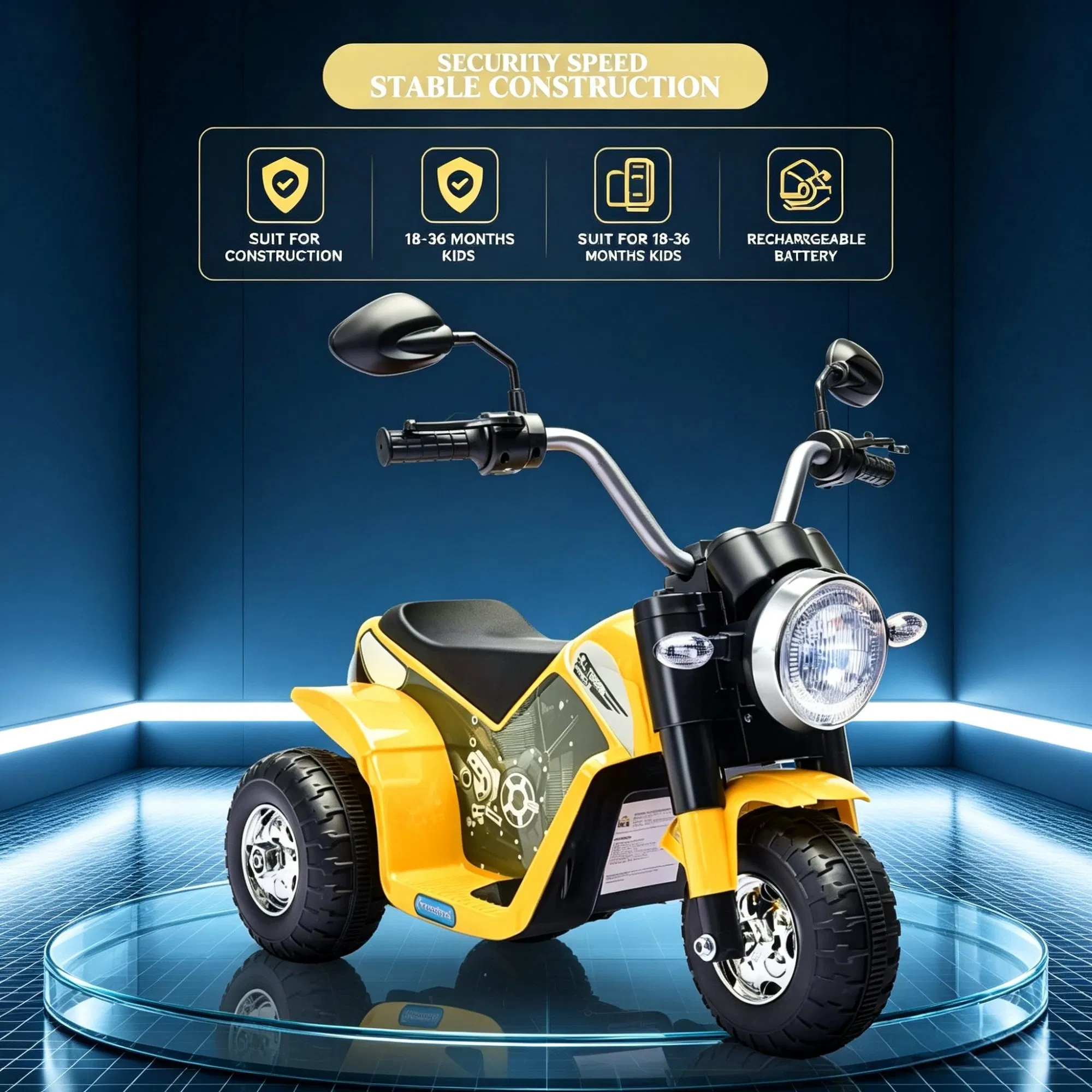Yellow 6V Kids Electric Motorcycle 3-Wheels Motorbike Ride-on — photo 3