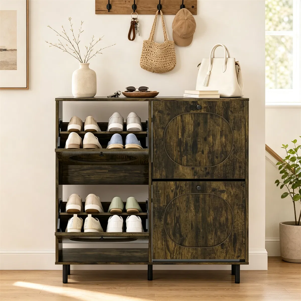 Narrow Shoe Cabinet with Flip Drawers, picture 2 of 5