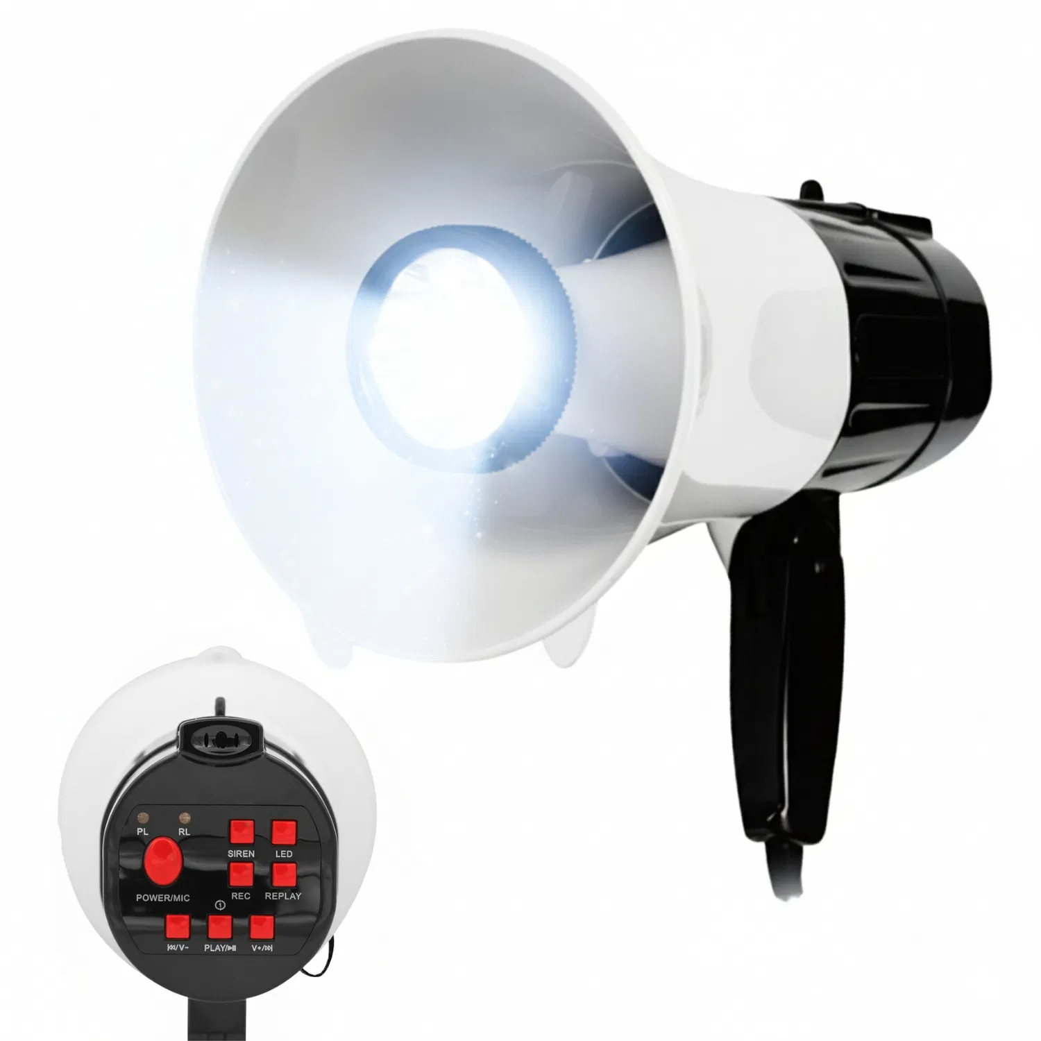5 Core Megaphone 30W Bull Horn PA Speaker w 800 Yards Range Siren Loud Megafono for Sports & Coaches
