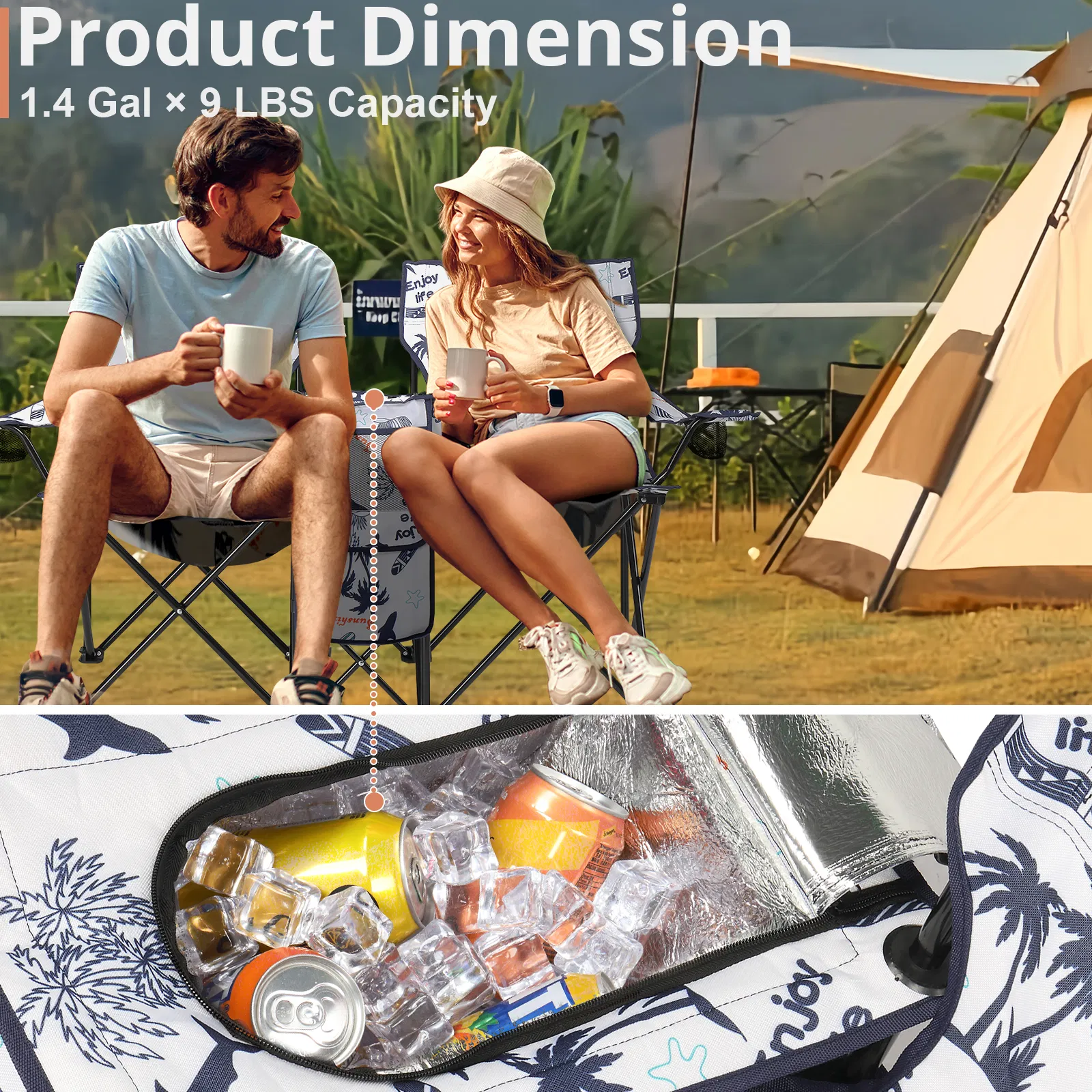 Portable Outdoor 2-Seat Folding Chair with Removable Sun Umbrella Coconut Tree image 4