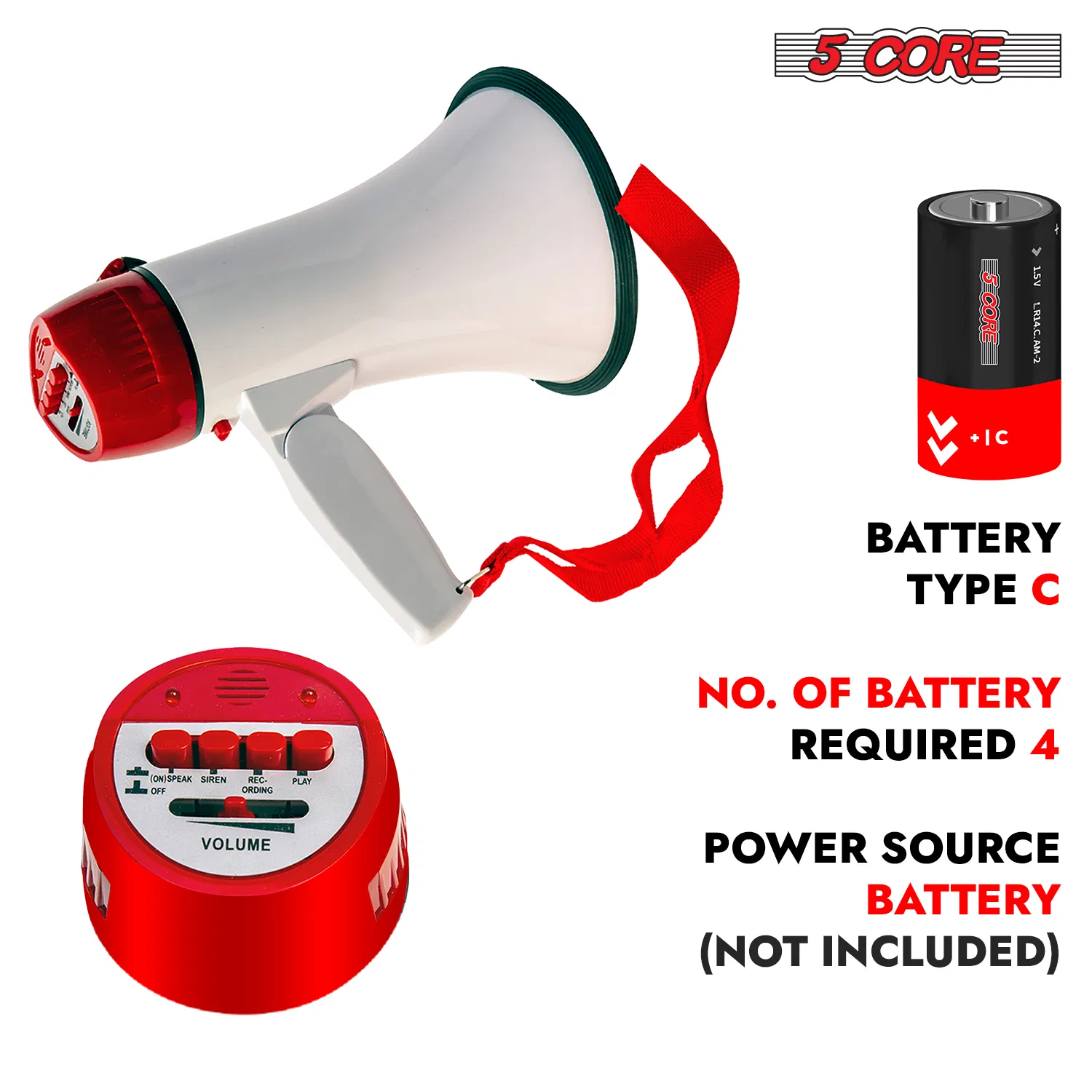 5 Core Megaphone 30W Bull Horn PA Speaker w 800 Yards Range Loud Siren Voice Amplifier Portable image 7