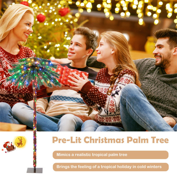 6ft Pre-Lit Christmas Palm Tree - 210 4-Color LEDs (Red/Green/Yellow/Blue), 64 PVC Branch Tips-21