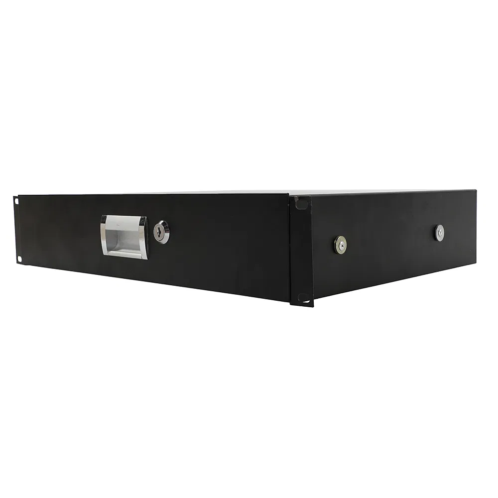 19" 2U Steel Plate DJ Drawer Equipment Cabinet with Keys Black image 3