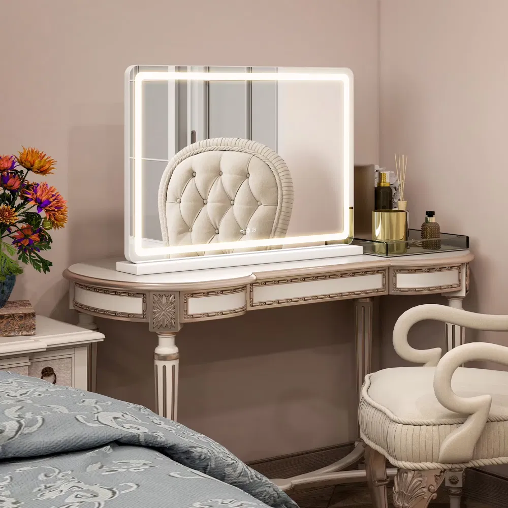 13"x17" LED Vanity Mirror with Lights, Dimmable 3-Color Modes, Touch Screen Makeup Mirror for DressingTable, White SquareDesign