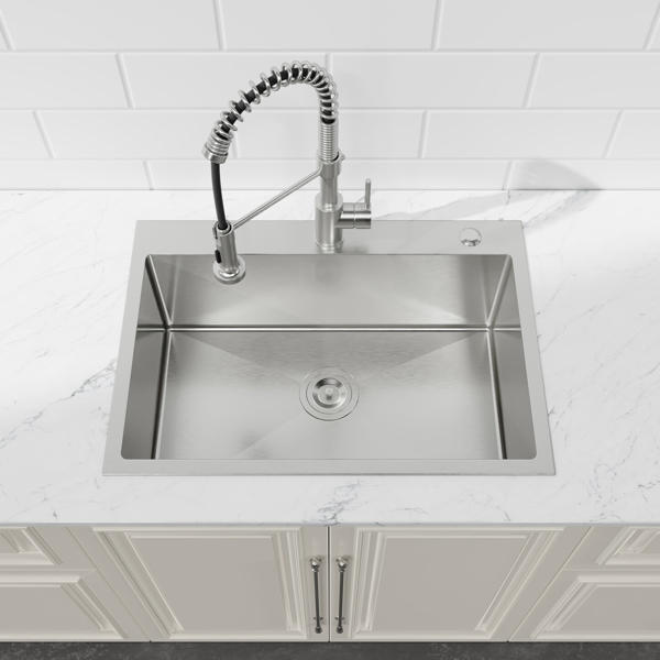 Kitchen Sink, 27″x19″ Single Bowl, Overmount Handmade Sink in Dark Gray, with US Standard Drain and Hook[Unable to ship on weekends,usps/fedex]-15