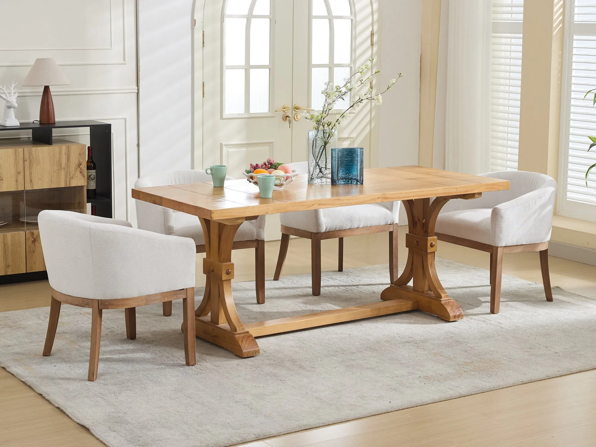 Mid Century Modern Upholstered Barrel Dining Chairs with Arms,Farmhouse Linen Kitchen & Dining Room… image 5