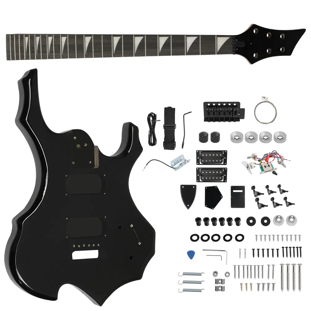 DIY 6 String Flame Shaped Style HSH Electric Guitar Kits with Mahogany Body, Maple Neck and Accessories…