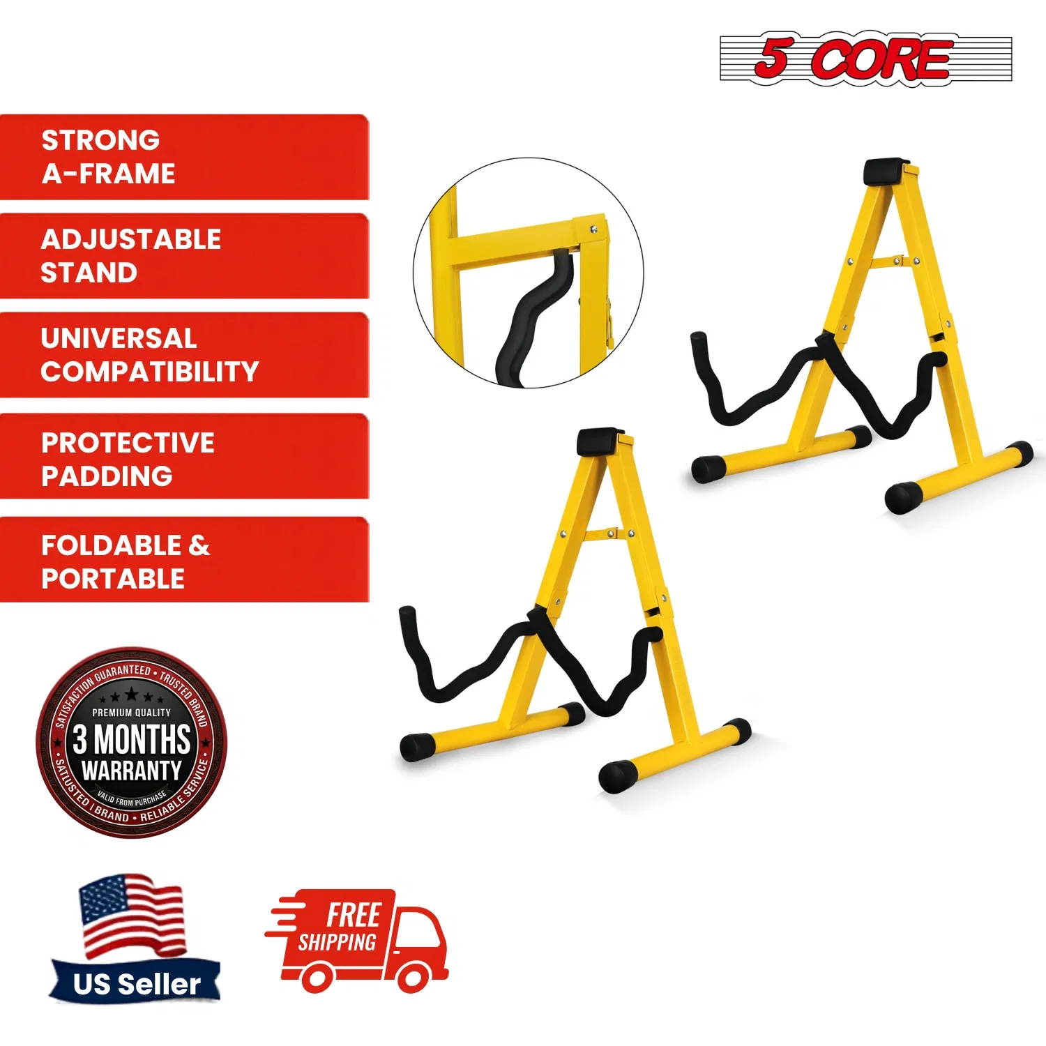 5 Core Guitar Stand 2PC A Frame w Soft Foam Arm Non Slip Rubber for Acoustic Electric Bass image 6