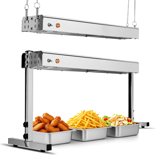 HT-24H US Standard 110V 750W Food Warmer Silver Stainless Steel Dual-Mode (Hanging & Standing) Electric with Chain & Support Stand-12
