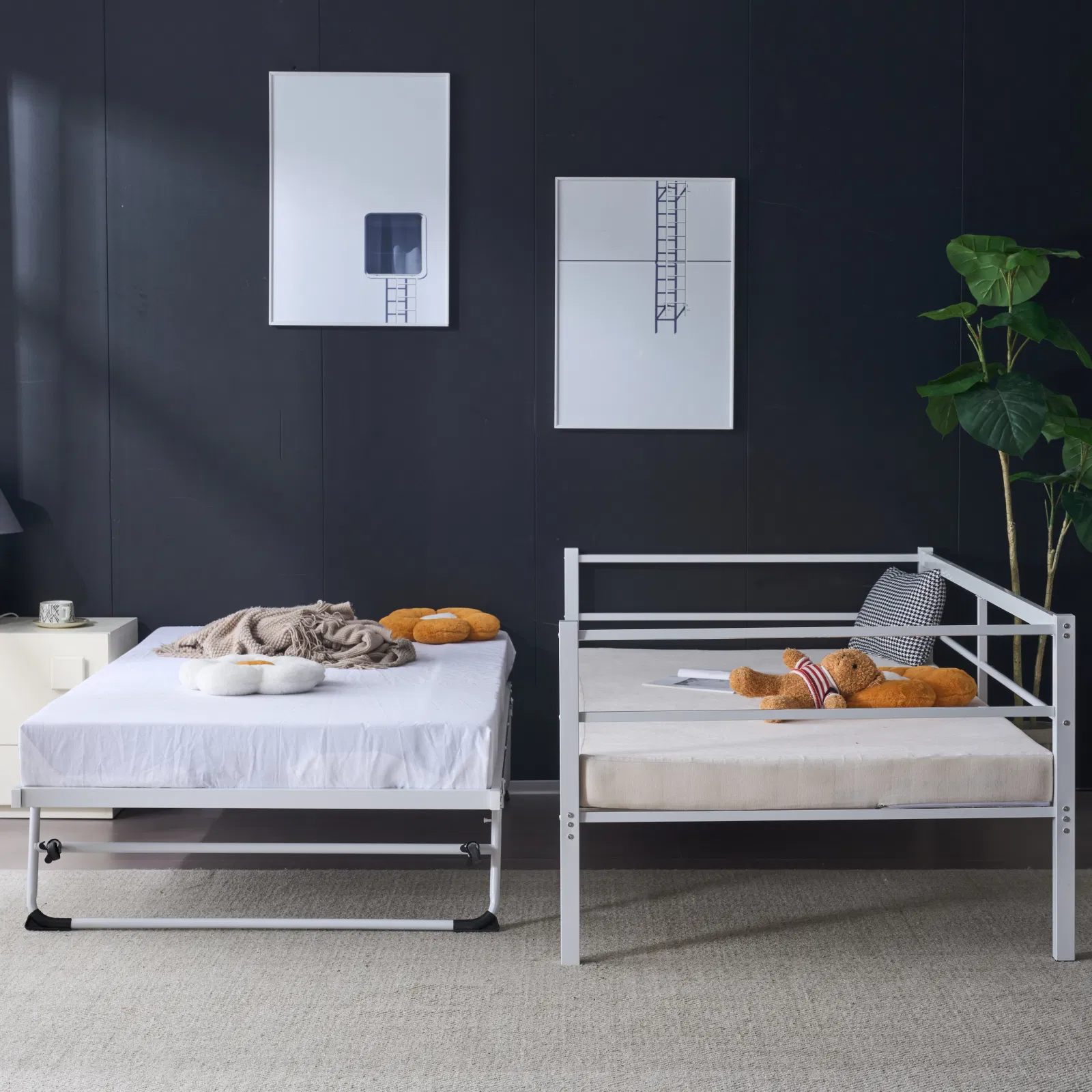 White Twin Size Metal Sofa Bed - Convertible Daybed with Pull-Out Trundle , Multi-Functional for Small… image 8
