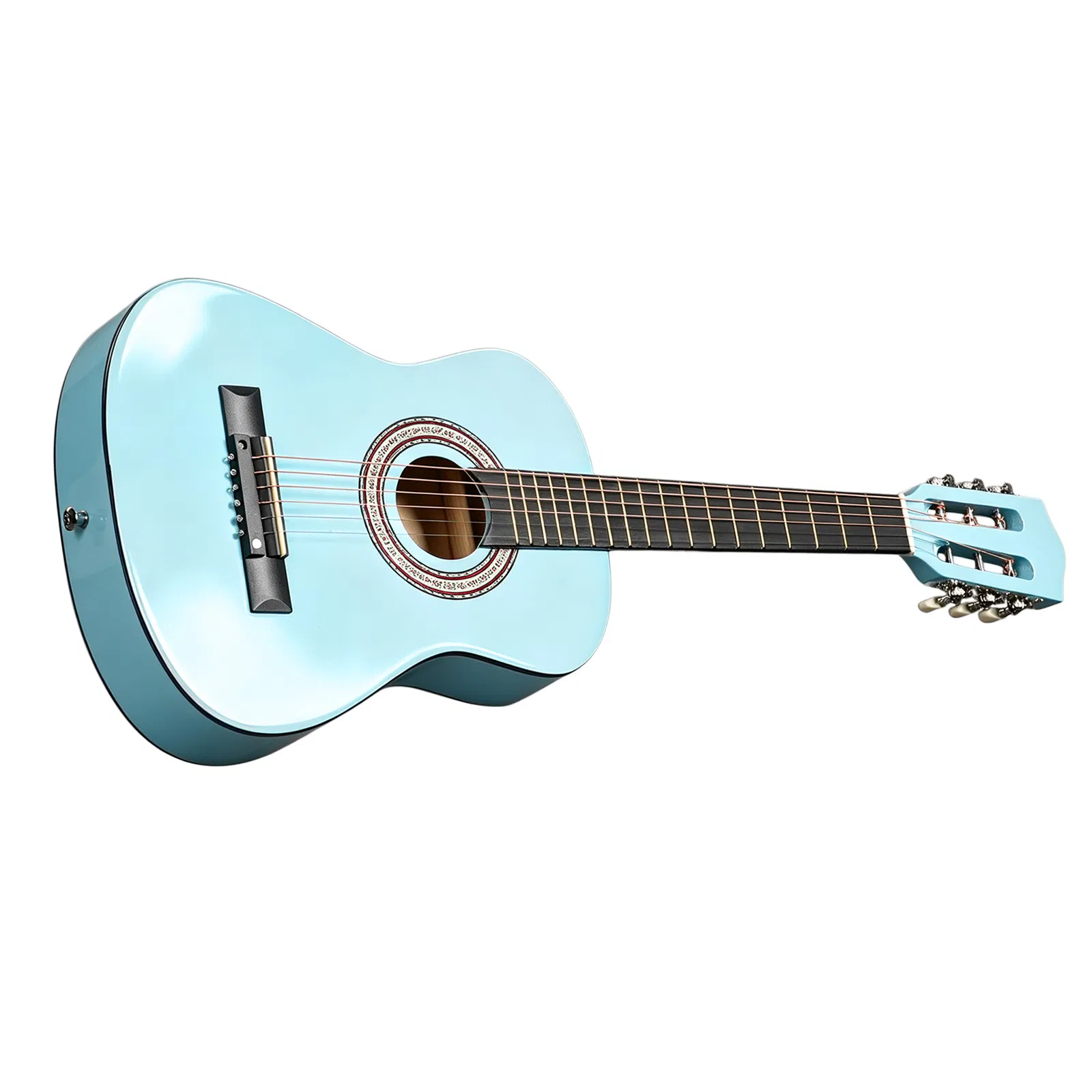 Sky-blue color 30-inch Round Acoustic Guitar with Picks, Strings, Capo, Case, Tuner, and Strap image 5