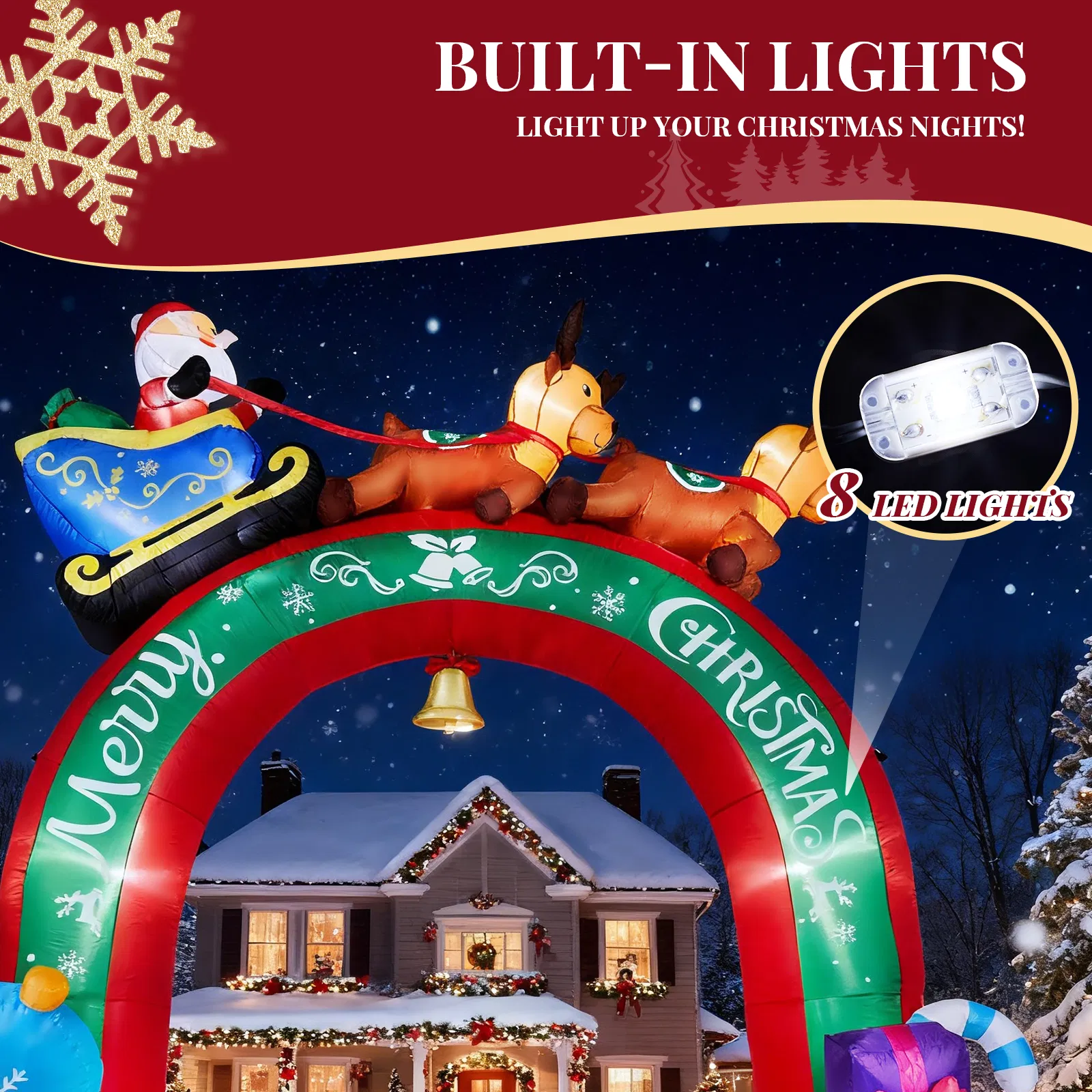 10FT Lighted Christmas Inflatable Archway, Inflatable Arch with Reindeer Pulling Santa's Sleigh, Blow Up… image 6
